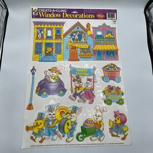 Vintage 1990s Window Cling Sheet Easter Decorations Made in USA